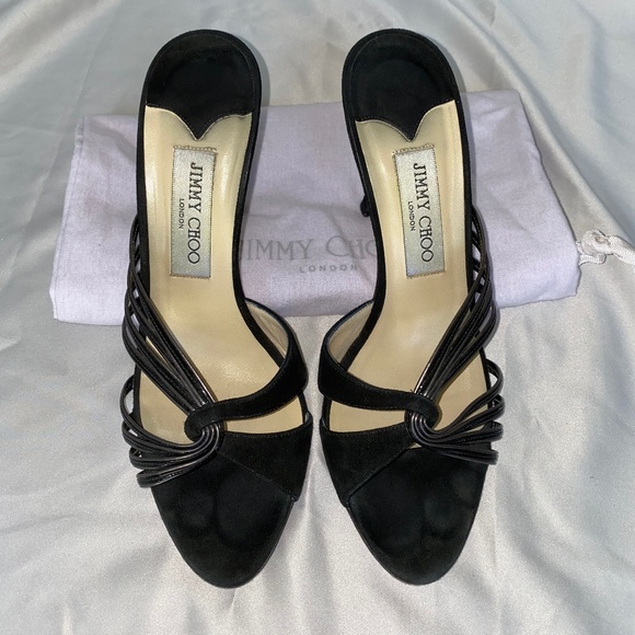 Jimmy Choo Leather/Suede Black Sandal Heels - Picture 4 of 6